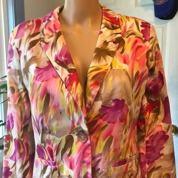 Notations y2k Florals prints 1 Button blazer jacket career wear women size M - Picture 5 of 6